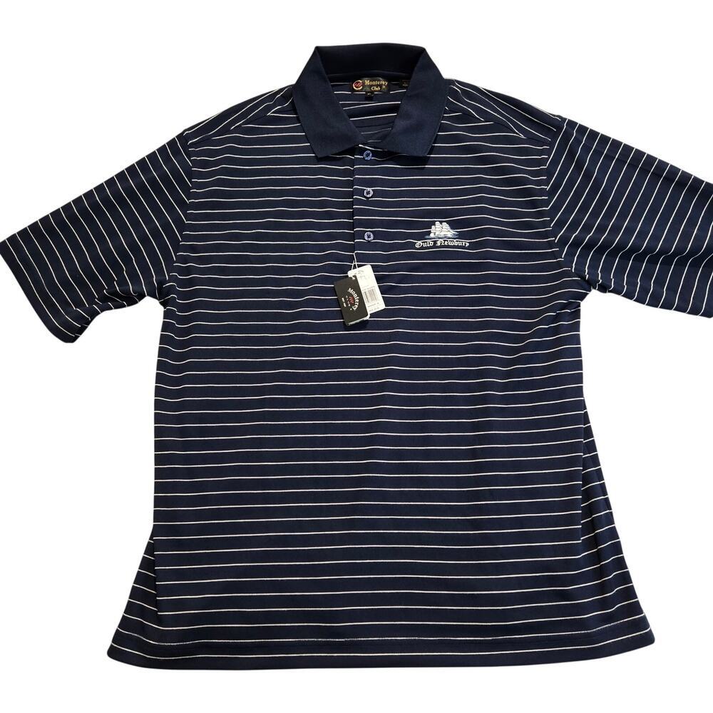 NWT Monterey Club Ould Newbury Golf Club Navy Striped Golf Polo Shirt Sz XL